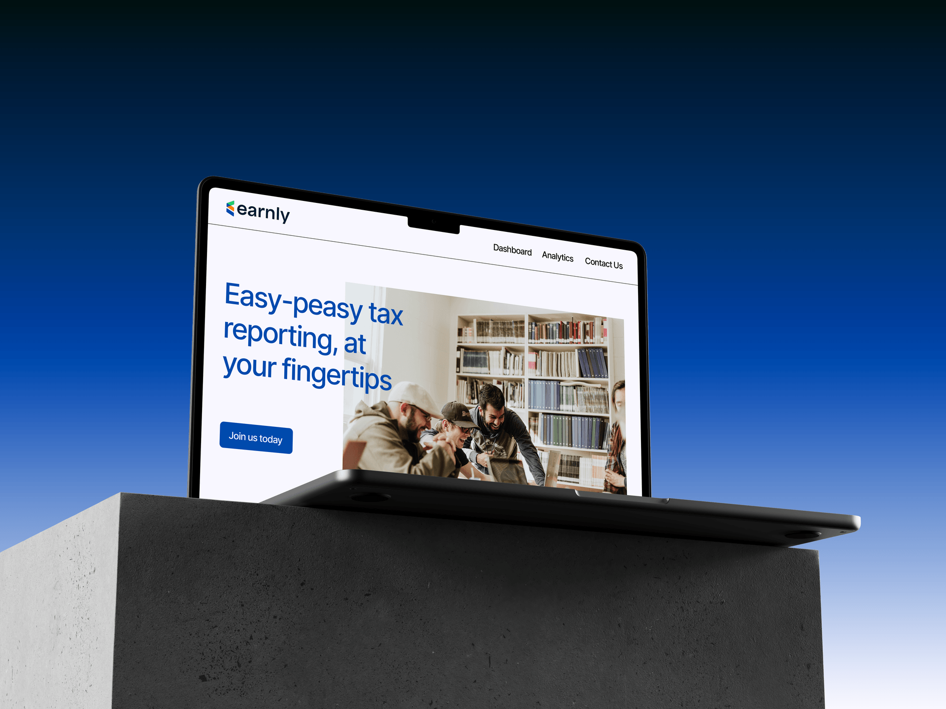 Earnly SaaS dashboard displayed on a Macbook mockup